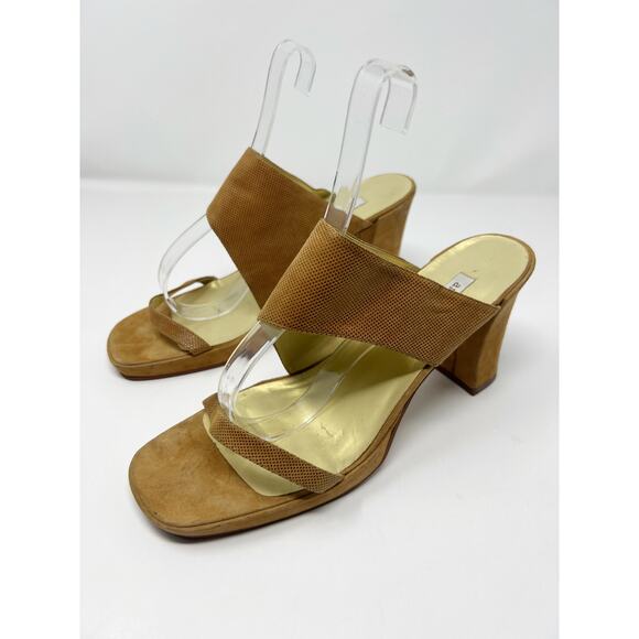 Ann Marino Leather Square Toe Camel Heel Sandals Size 10 - Picture 2 of 14